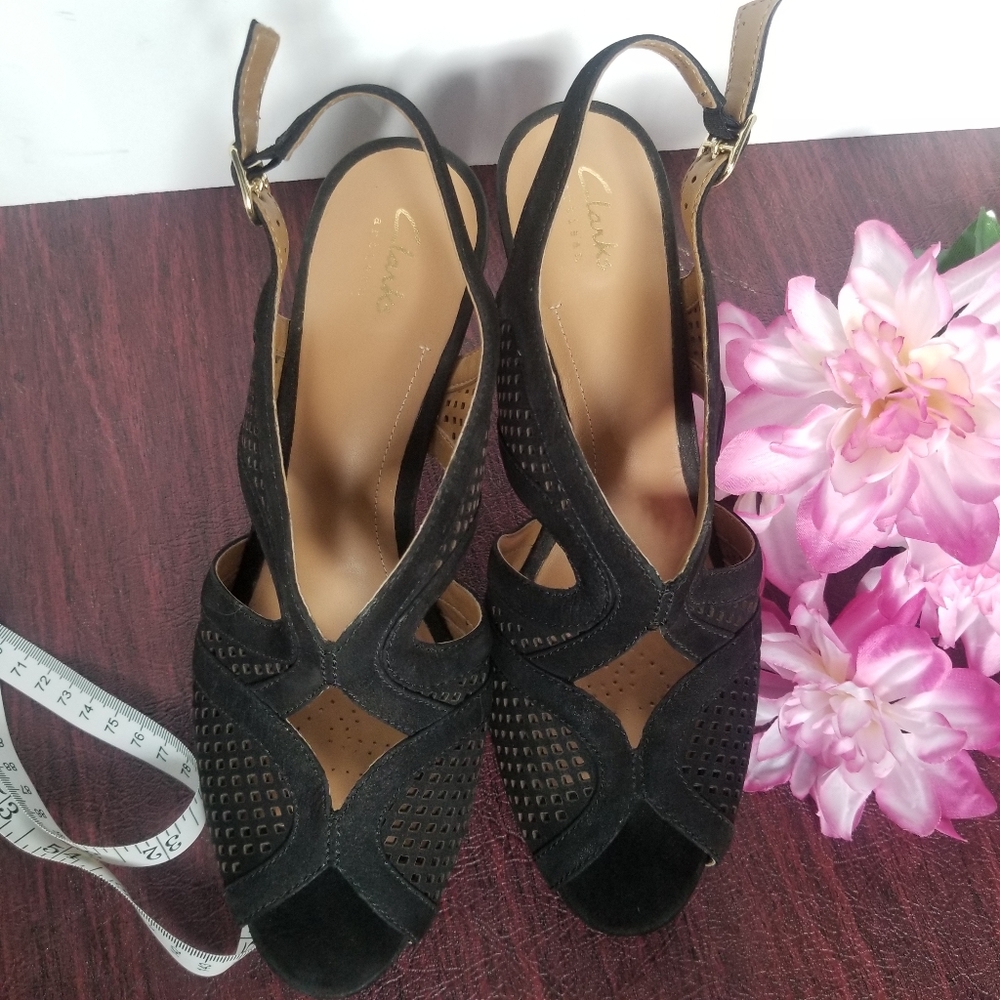 Clarks Artisan Black Slingback Heels Sandals Sz 10 - Picture 14 of 14